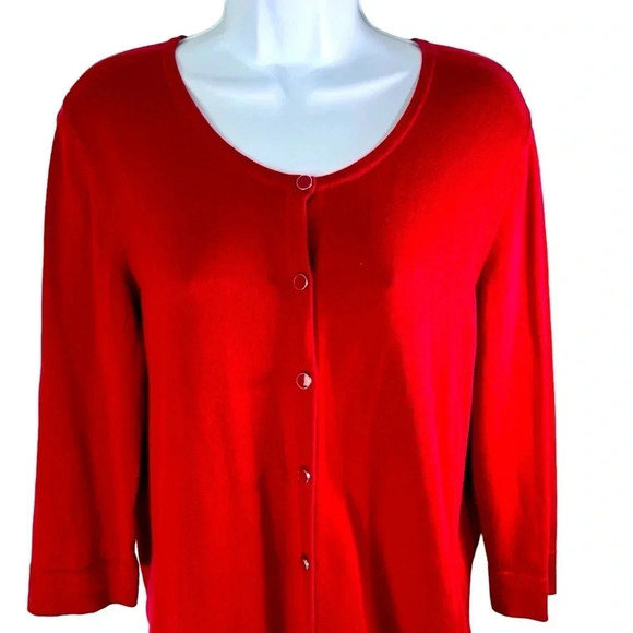 Ann Taylor Outlet Size XL Cranberry 3/4 sleeve Cardigan - Picture 2 of 7